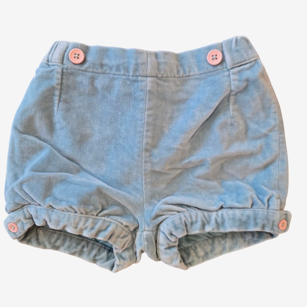Baby Boden Blue Cotton Velvet Bubble Bloomers Shorts Pink Buttons 18-24M Y0114